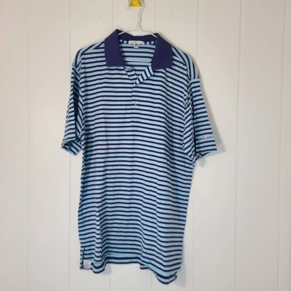 Peter Millar Cotton Polo Golf Shirt Black White Striped Men's Large - Picture 1 of 7